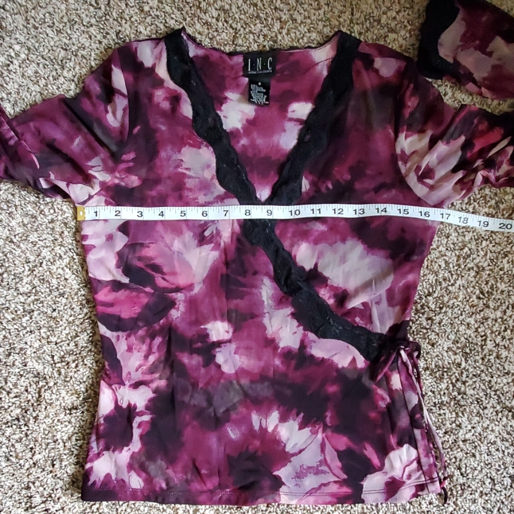 INC mock wrap top with sheer sleeves, size S - Picture 6 of 8